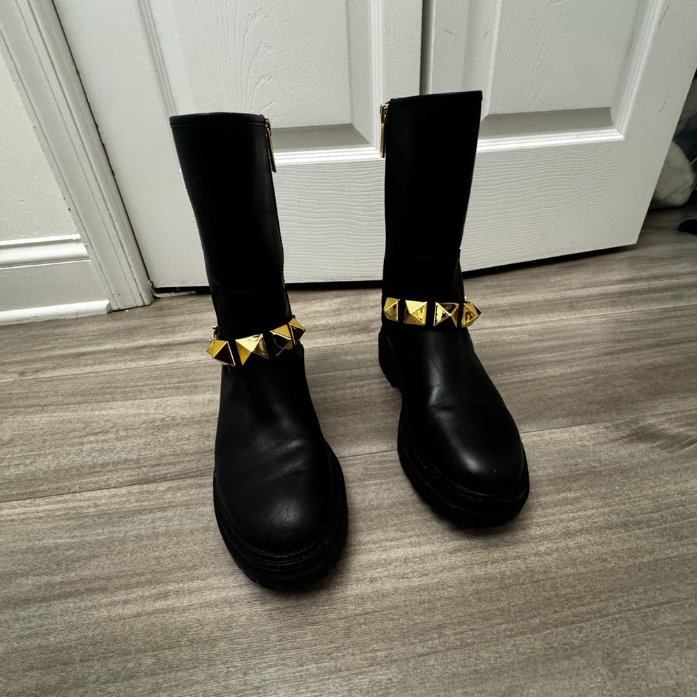 MICHAEL Michael Kors Black Ankle Boots with Gold Studs
